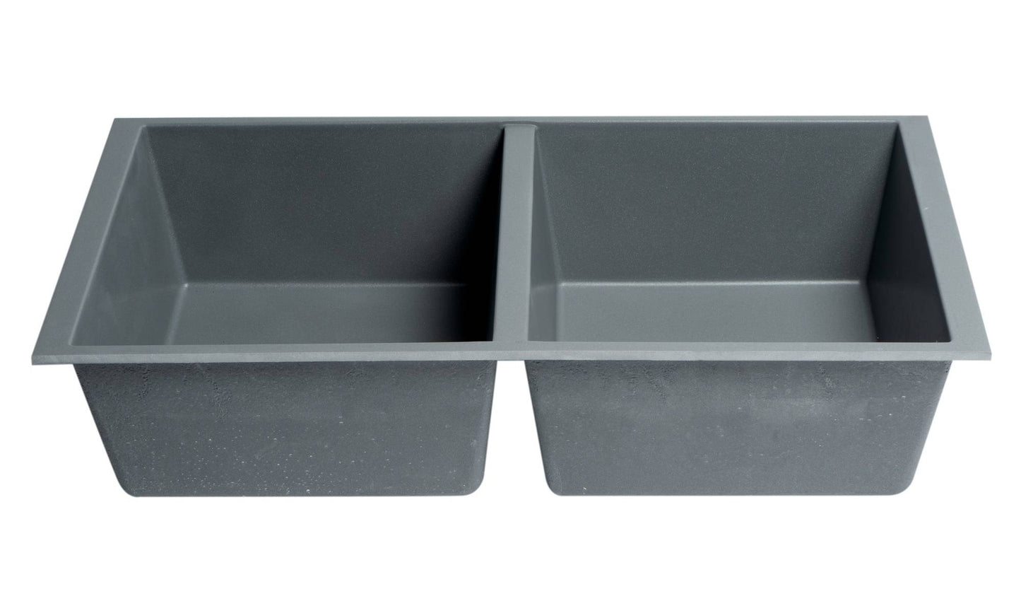 ALFI brand AB3420UM-T Titanium 34" Undermount Double Bowl Granite Composite Kitchen Sink