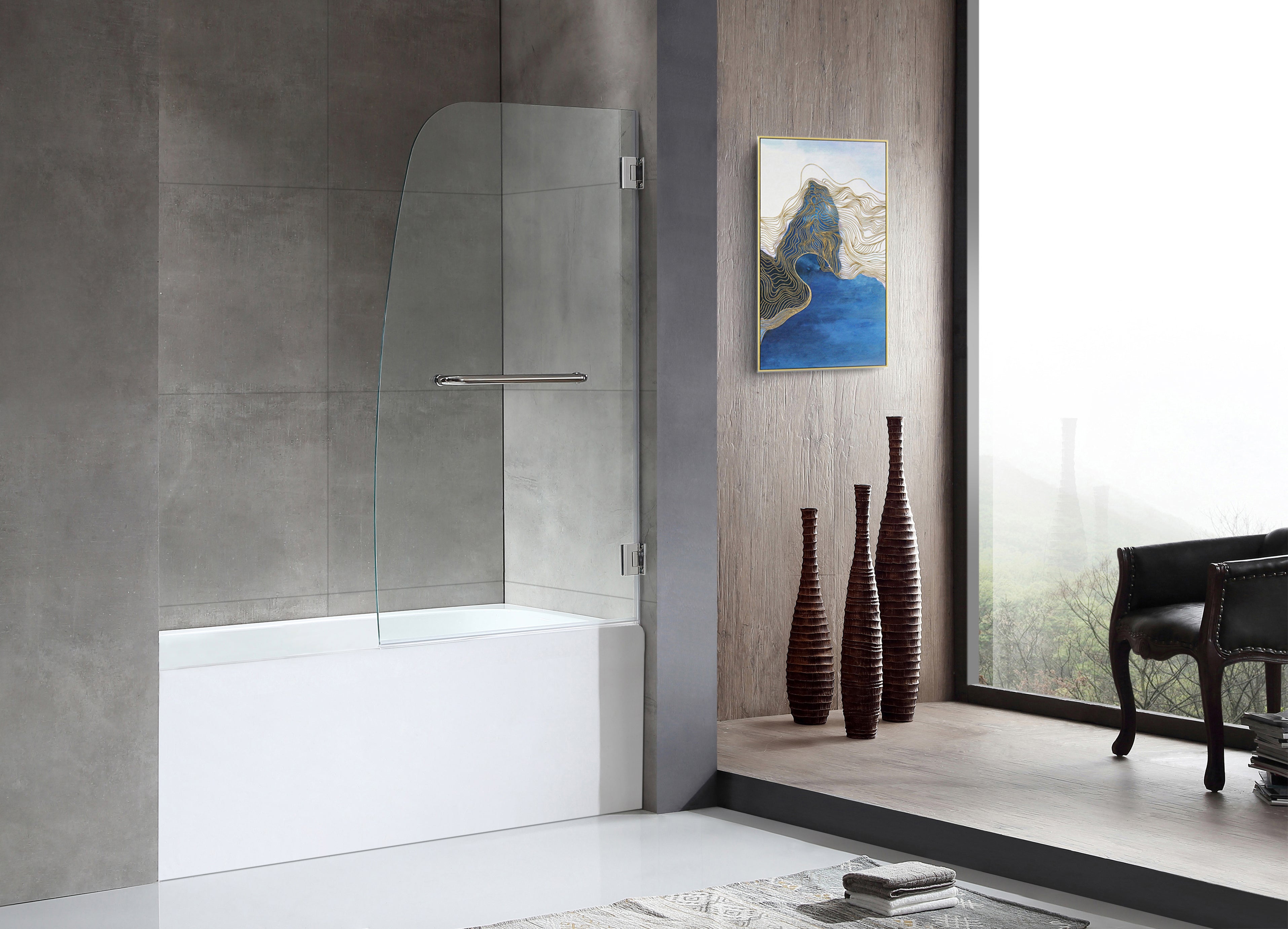 Anzzi 5 ft. Acrylic Rectangle Tub in White With 34 in. by 58 in. Frameless Hinged Tub Door