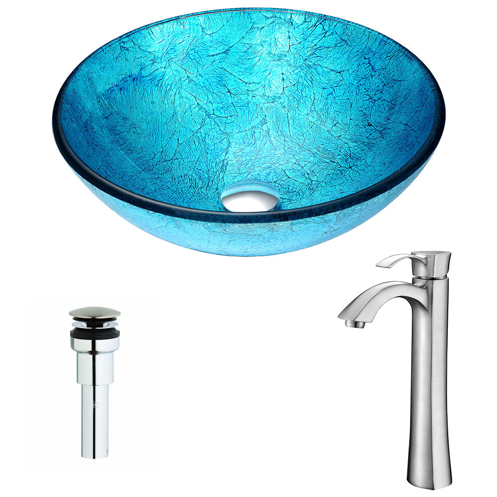 Accent Series Deco-Glass Vessel Sink in Blue Ice with Harmony Faucet