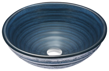 Rongomae Series Deco-Glass Vessel Sink in Coiled Blue