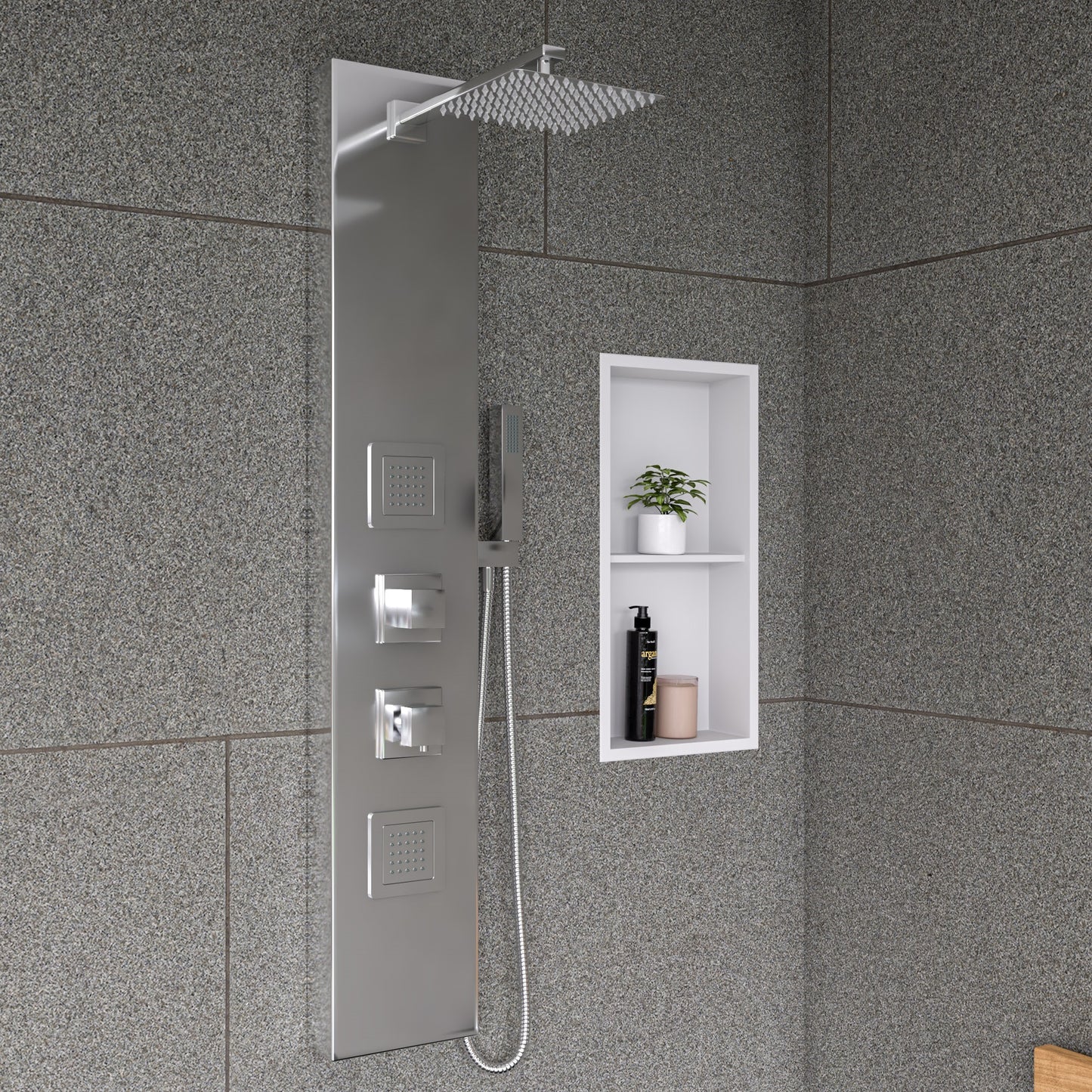 ALFI brand ABNC1224-W 12 x 24 White Matte Stainless Steel Vertical Double Shelf Bath Shower Niche