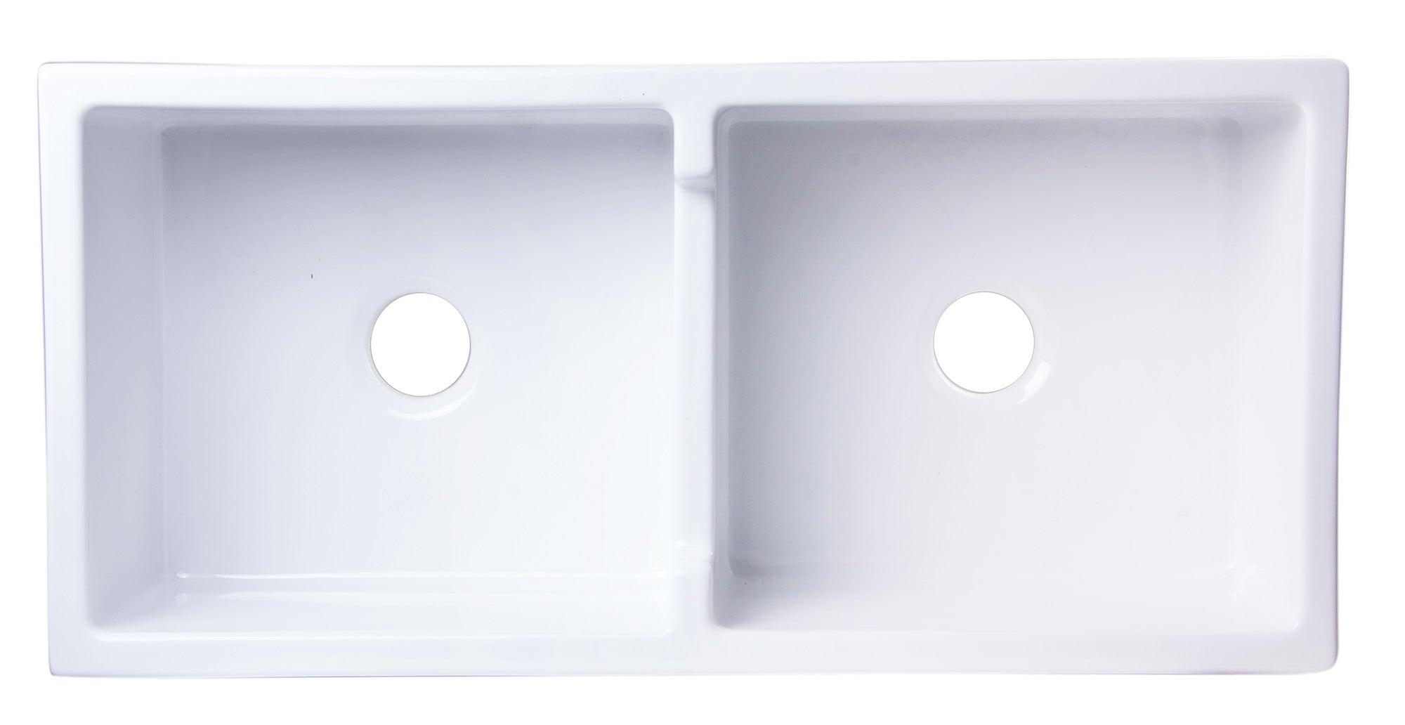 ALFI brand AB3918ARCH-W  39" White Arched Apron Thick Wall Fireclay Double Bowl Farm Sink