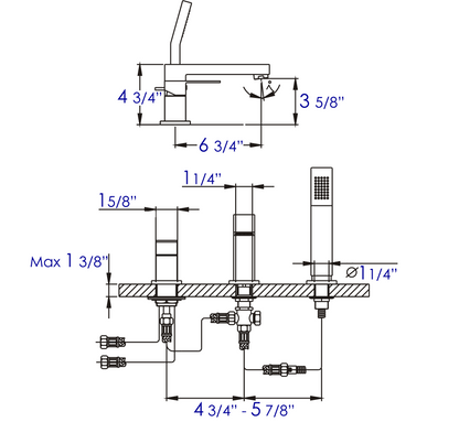 ALFI brand AB2322-BM Black Matte 3 Hole Deck Mounted Tub Filler with Hand Held