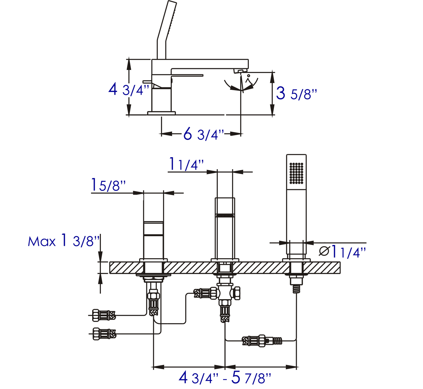 ALFI brand AB2322-BN Brushed Nickel Deck Mounted Tub Filler and Square Hand Held Shower Head