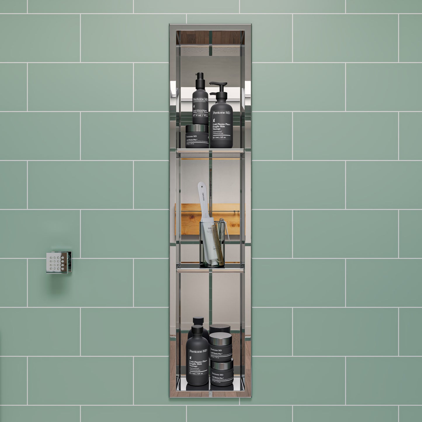 ALFI brand ABN0836-PSS 8 x 36 Polished Stainless Steel Vertical Triple Shelf Bath Shower Niche