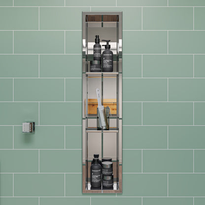 ALFI brand ABN0836-PSS 8 x 36 Polished Stainless Steel Vertical Triple Shelf Bath Shower Niche