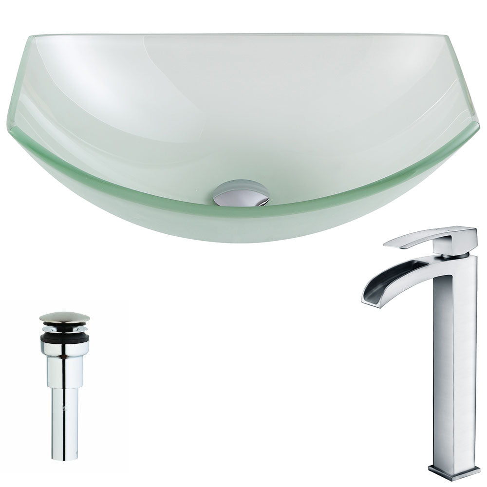Pendant Series Deco-Glass Vessel Sink in Lustrous Frosted with Key Faucet