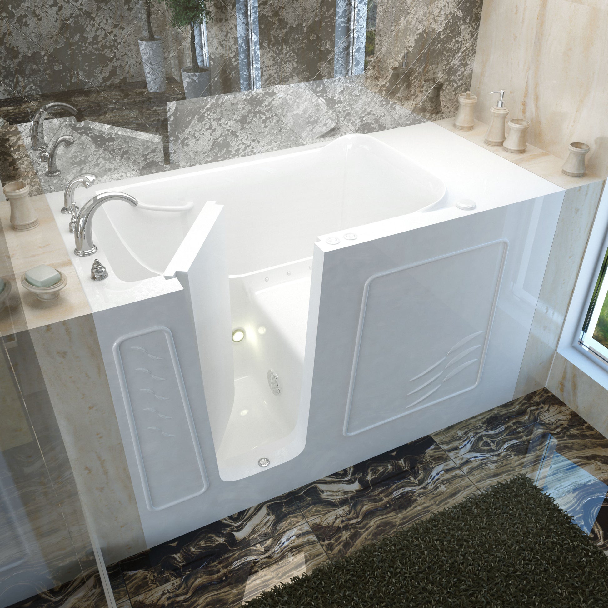 White MediTub 30 x 60 Left Drain Air Jetted Walk-In Bathtub - Gelcoat, Alcove Installation