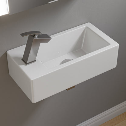 ALFI brand ABC116 White 20" Small Rectangular Wall Mounted Ceramic Sink with Faucet Hole