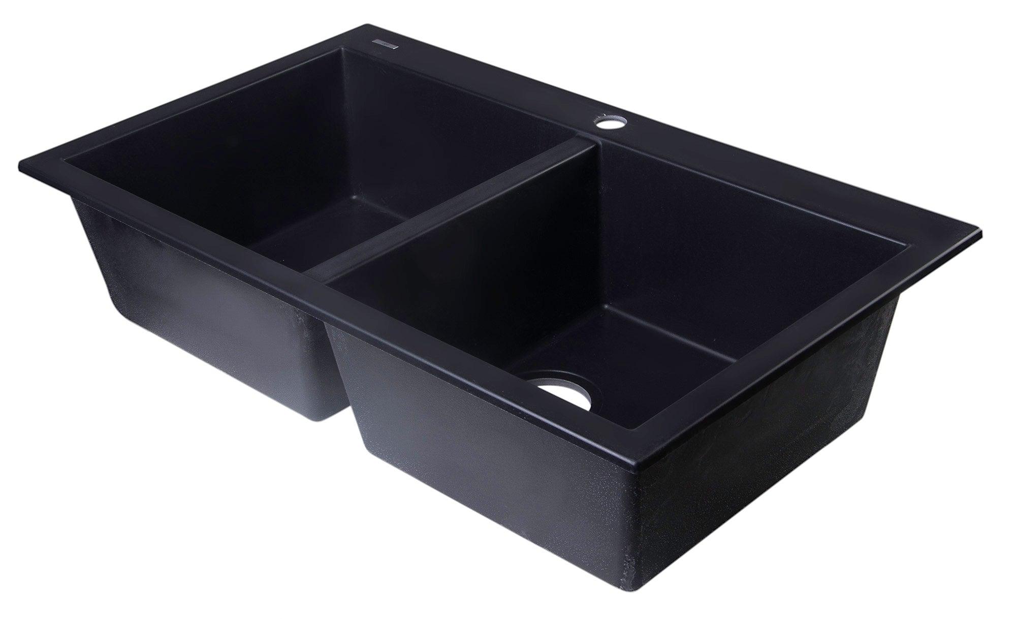ALFI brand AB3420DI-BLA Black 34" Drop-In Double Bowl Granite Composite Kitchen Sink