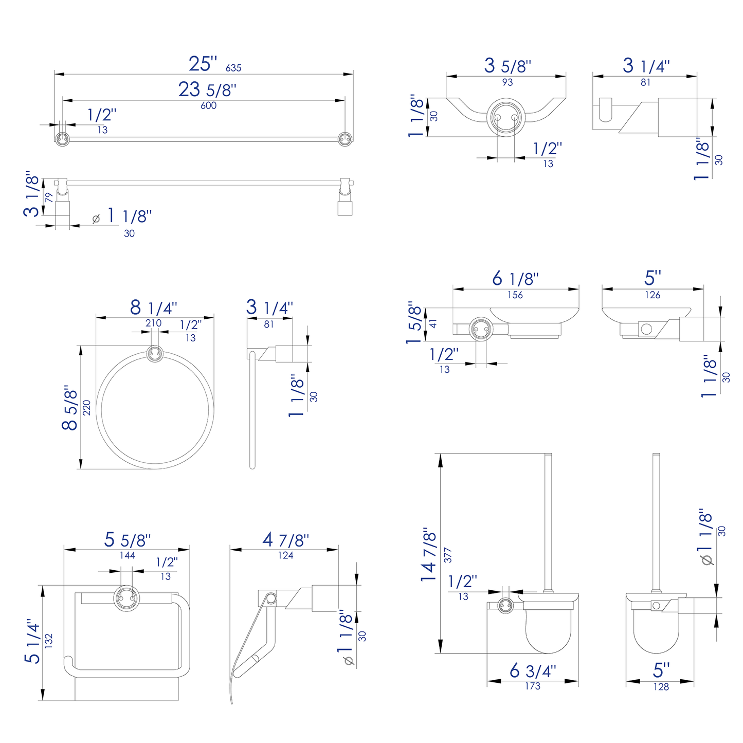 ALFI brand AB9508-BN Brushed Nickel 6 Piece Matching Bathroom Accessory Set