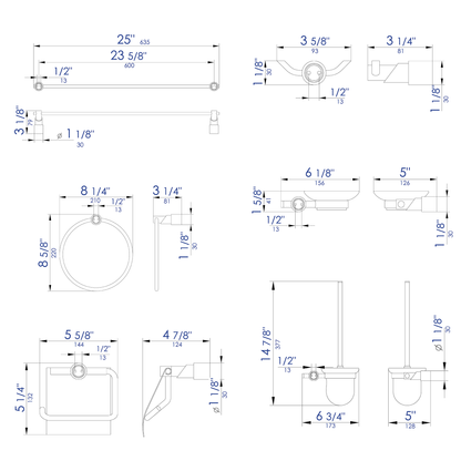 ALFI brand AB9508-BN Brushed Nickel 6 Piece Matching Bathroom Accessory Set