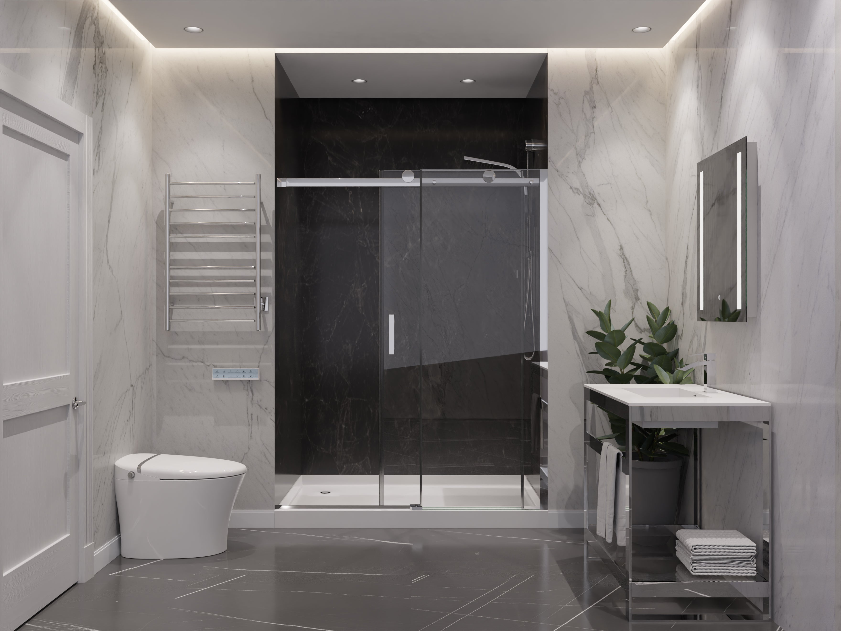 Rhodes Series 60 in. x 76 in. Frameless Sliding Shower Door with Handle