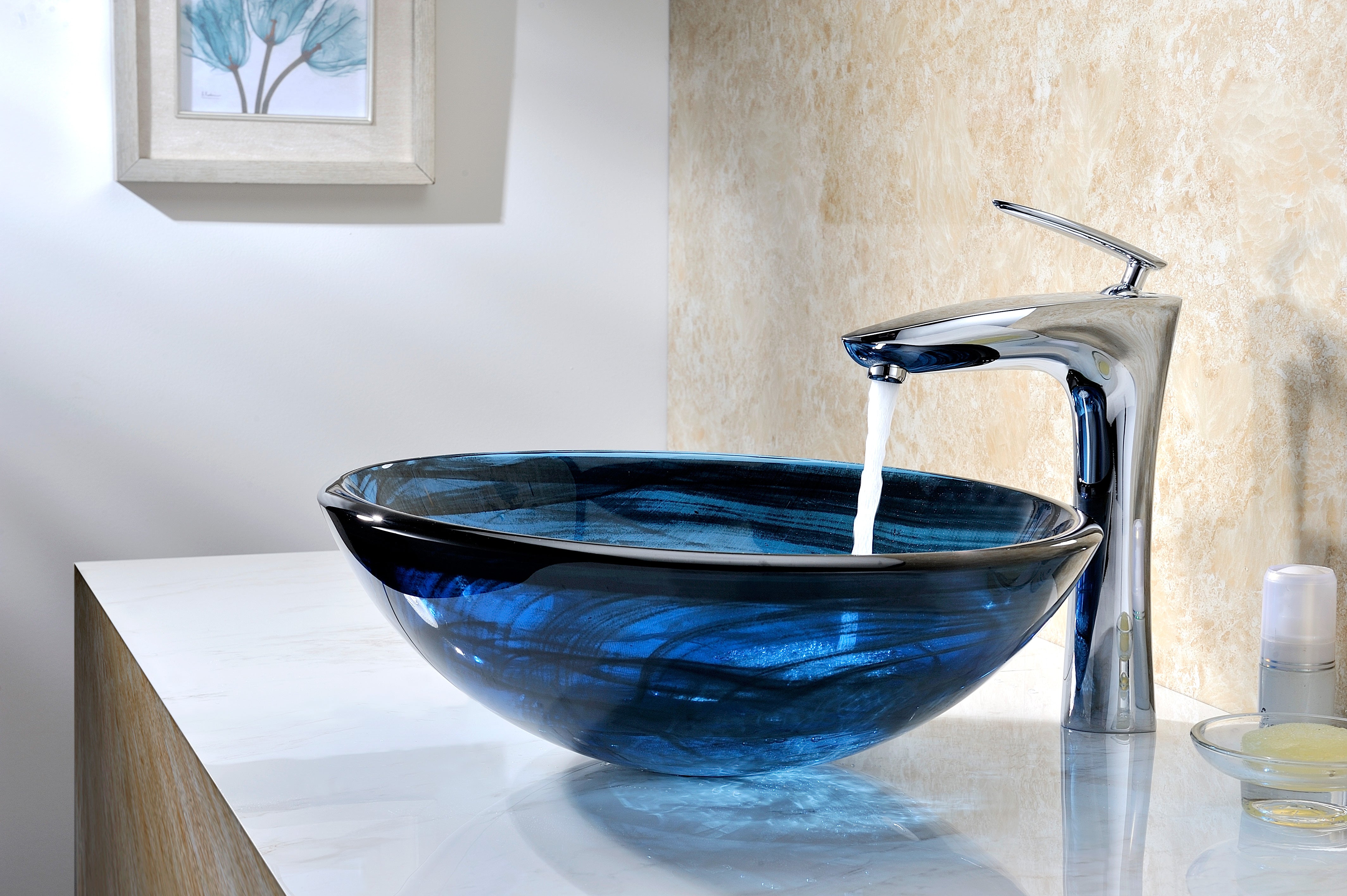 Soave Series Deco-Glass Vessel Sink in Sapphire Wisp