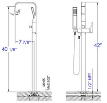 Load image into Gallery viewer, ALFI brand AB2180-BN Brushed Nickel Single Lever Floor Mounted Tub Filler Mixer w Hand Held Shower Head