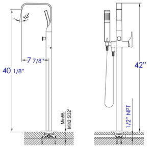 ALFI brand AB2180-BN Brushed Nickel Single Lever Floor Mounted Tub Filler Mixer w Hand Held Shower Head