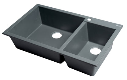 ALFI brand AB3319DI-T Titanium 34" Double Bowl Drop In Granite Composite Kitchen Sink