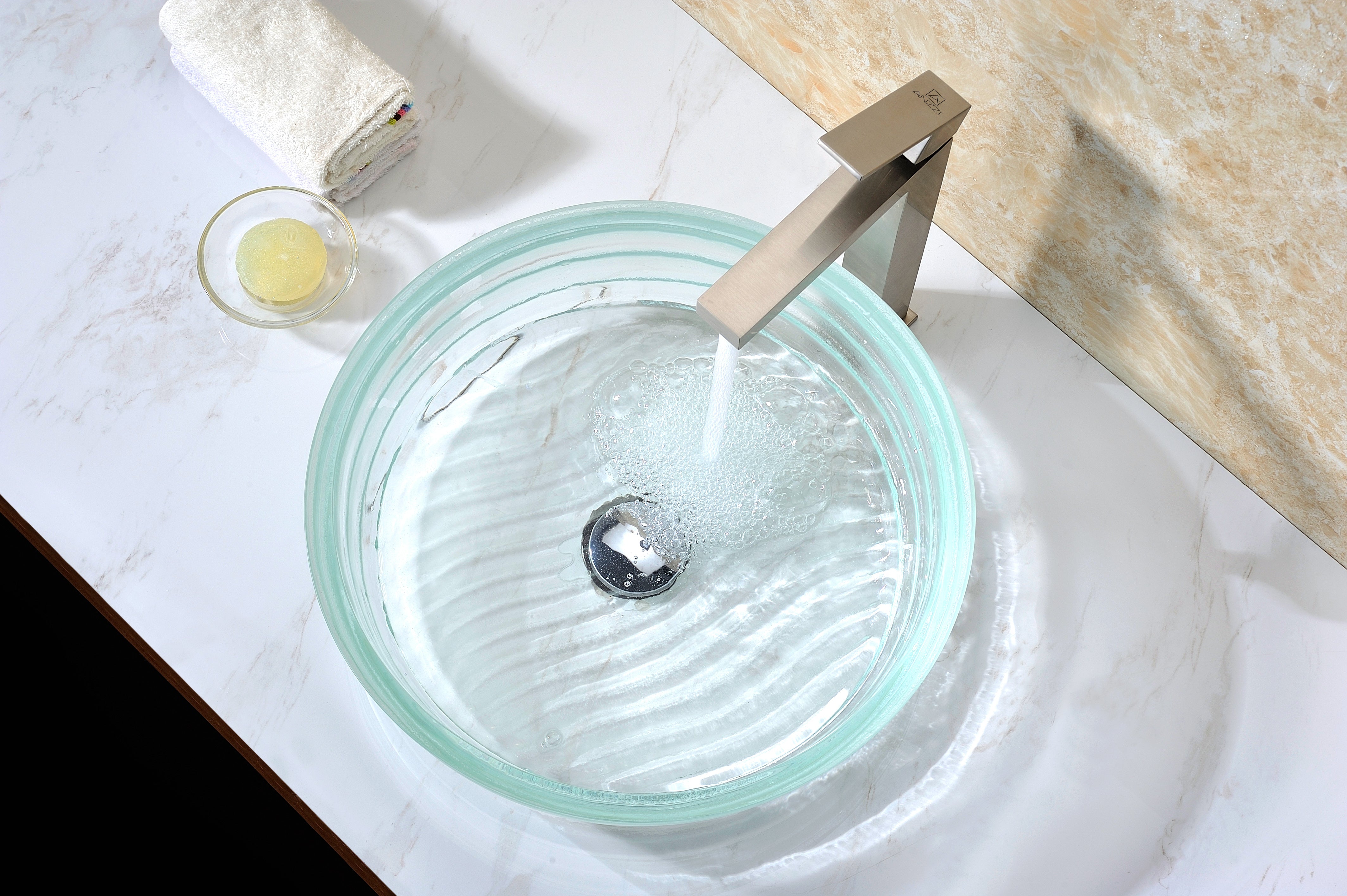 Canta Series Deco-Glass Vessel Sink in Lustrous Translucent Crystal
