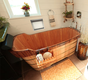ALFI brand AB1148 59" Free Standing Wooden Bathtub with Chrome Tub Filler