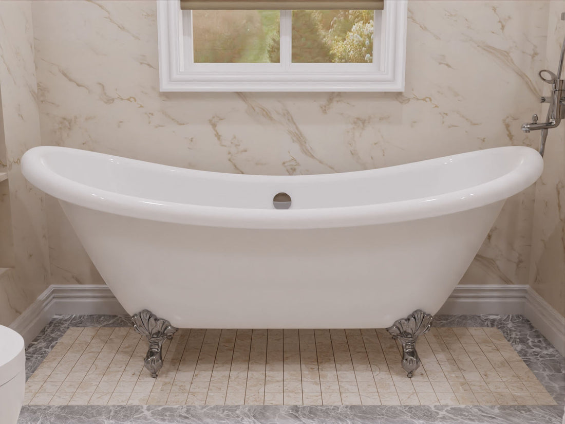 69.29” Belissima Double Slipper Acrylic Claw Foot Tub in White