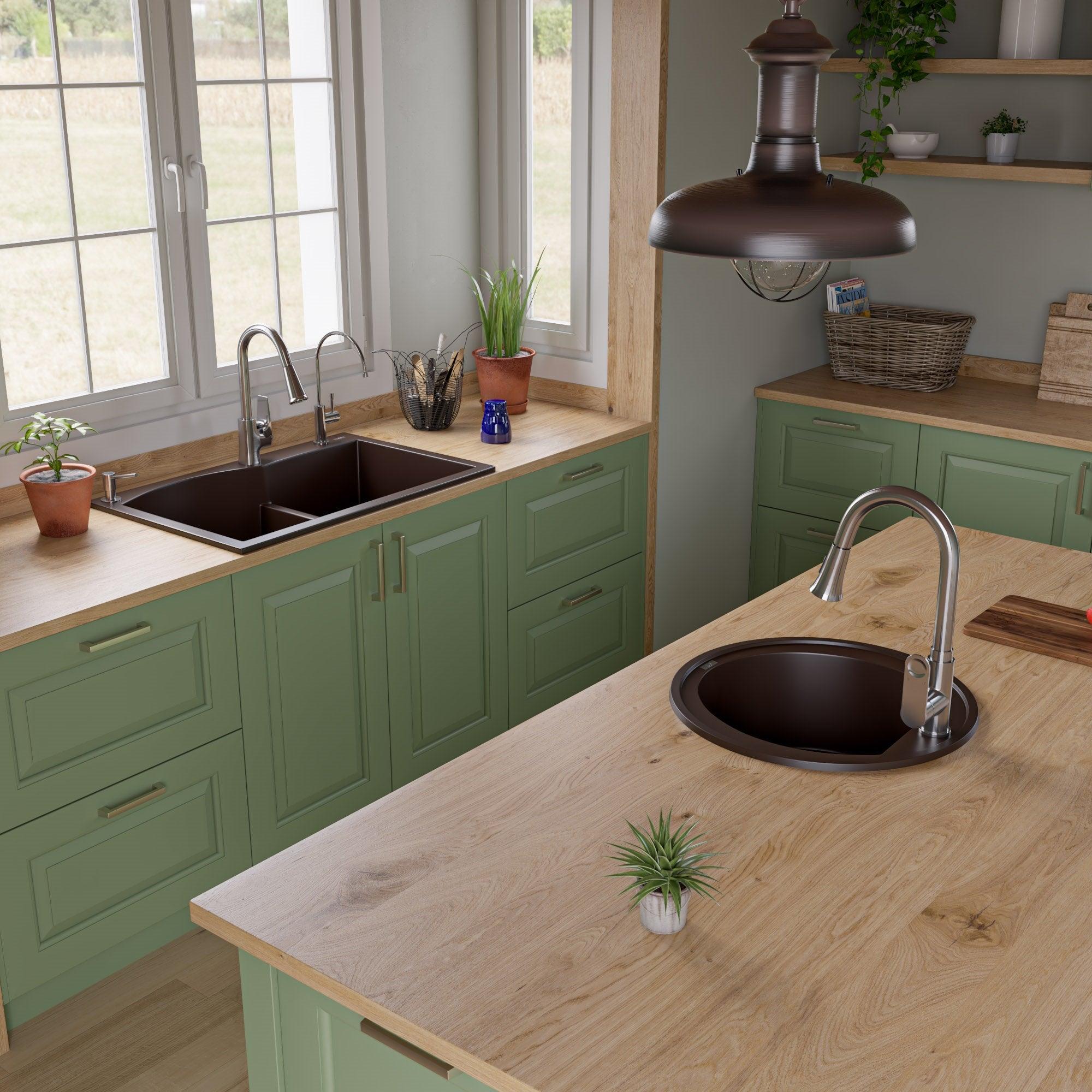 ALFI brand AB2020DI-C Chocolate 20" Drop-In Round Granite Composite Kitchen Prep Sink