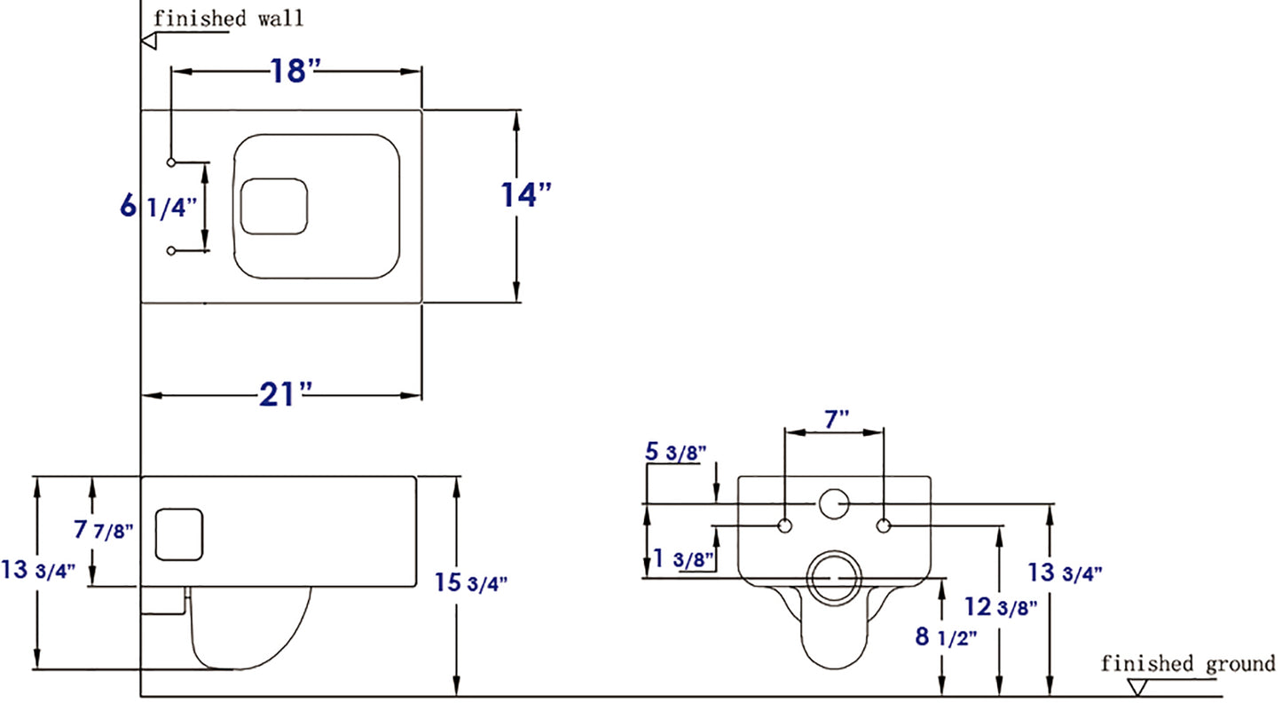 EAGO WD333 Square Modern Wall Mount Dual Flush Toilet Bowl