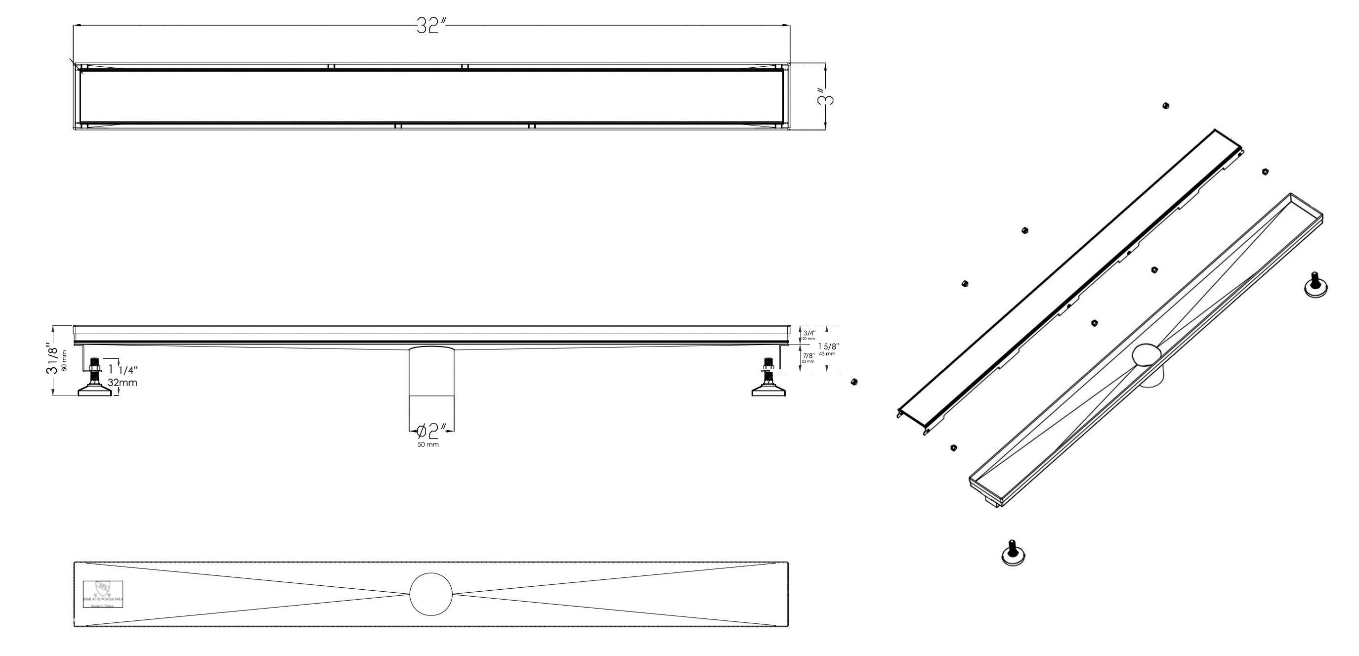 ALFI brand ABLD36B-PSS 36" Modern Polished Stainless Steel Linear Shower Drain with Solid Cover