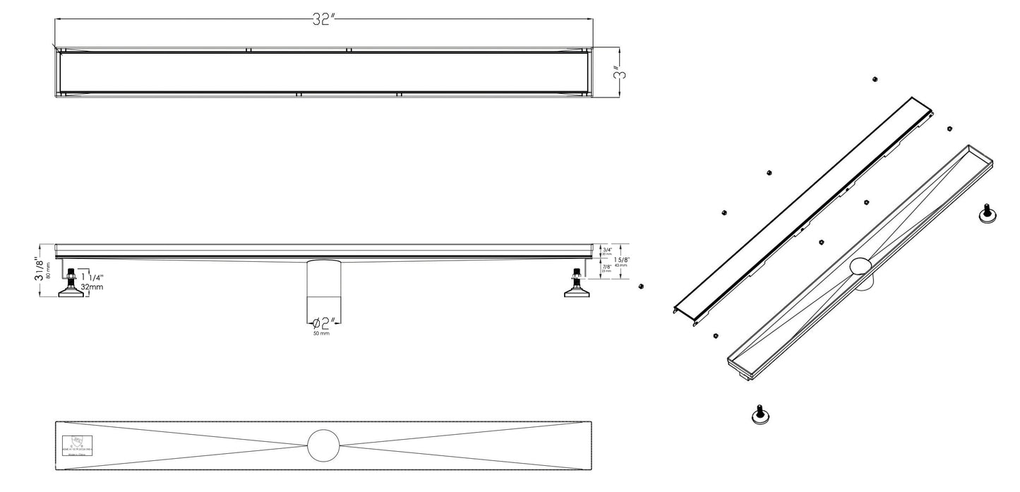 ALFI brand ABLD36B-BM 36" Black Matte Stainless Steel Linear Shower Drain with Solid Cover