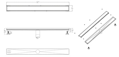 ALFI brand ABLD36B-BSS 36" Modern Brushed Stainless Steel Linear Shower Drain with Solid Cover