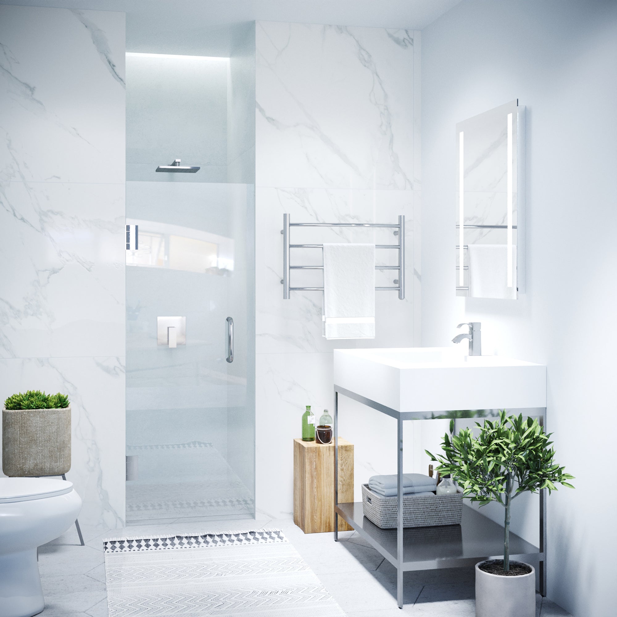 Fellow Series 24 in. by 72 in. Frameless Hinged shower door with Handle