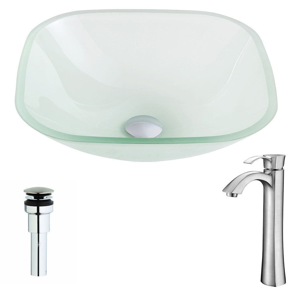 Vista Series Deco-Glass Vessel Sink in Lustrous Frosted with Harmony Faucet