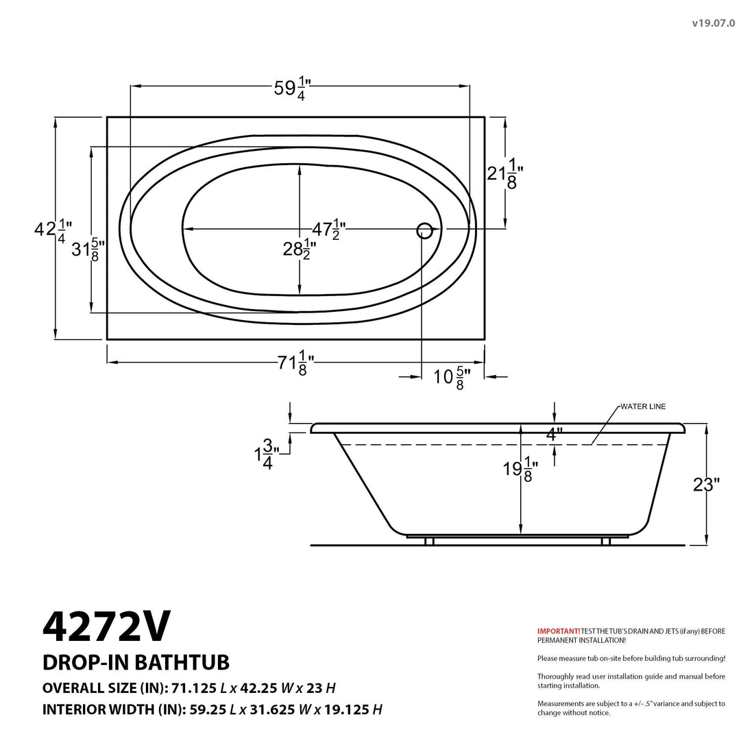 Atlantis Whirlpools Vogue 42 x 72 Rectangular Air Jetted Bathtub