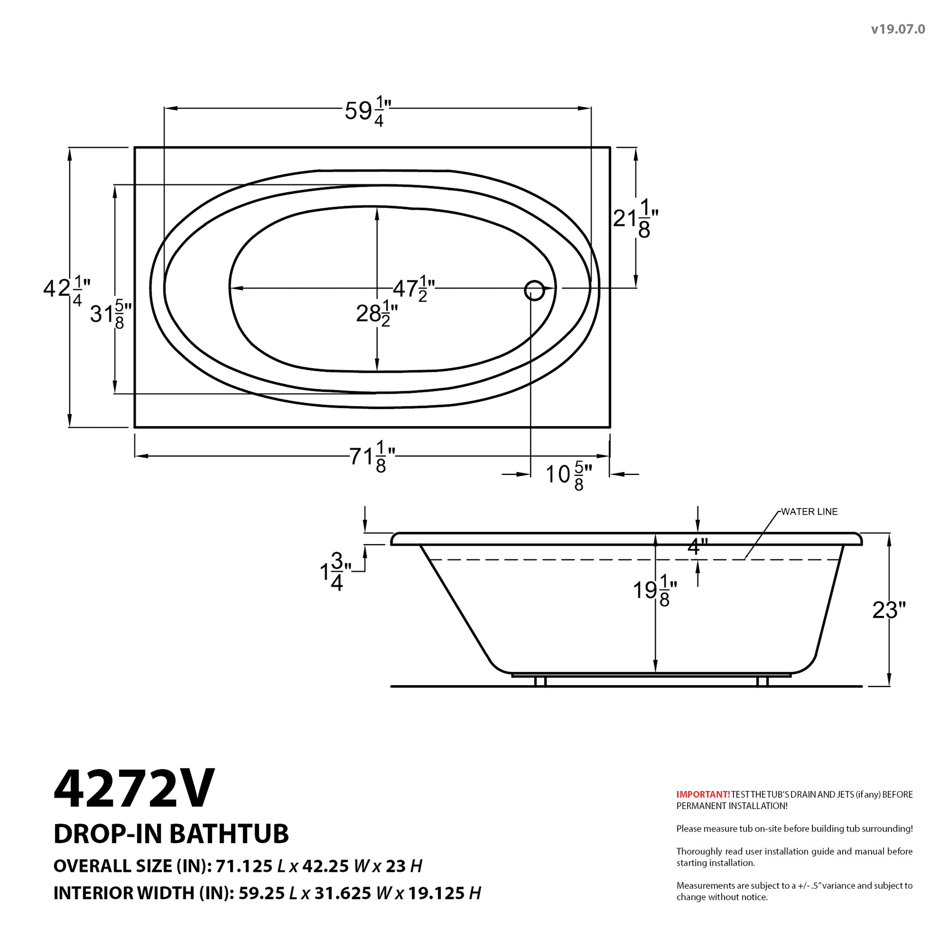 Atlantis Whirlpools Vogue 42 x 72 Rectangular Air Jetted Bathtub