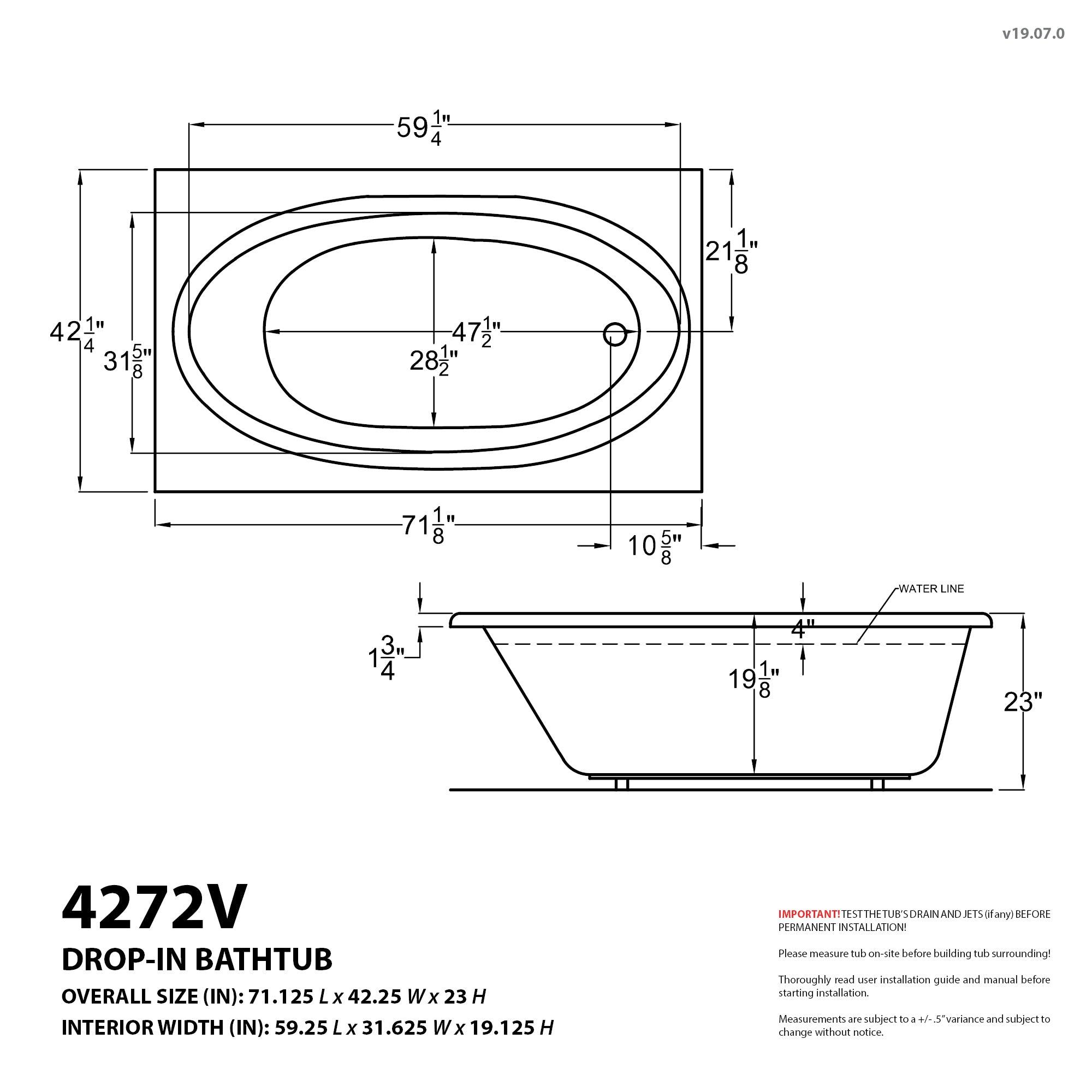 Atlantis Whirlpools Vogue 42 x 72 Rectangular Soaking Bathtub 4272VS