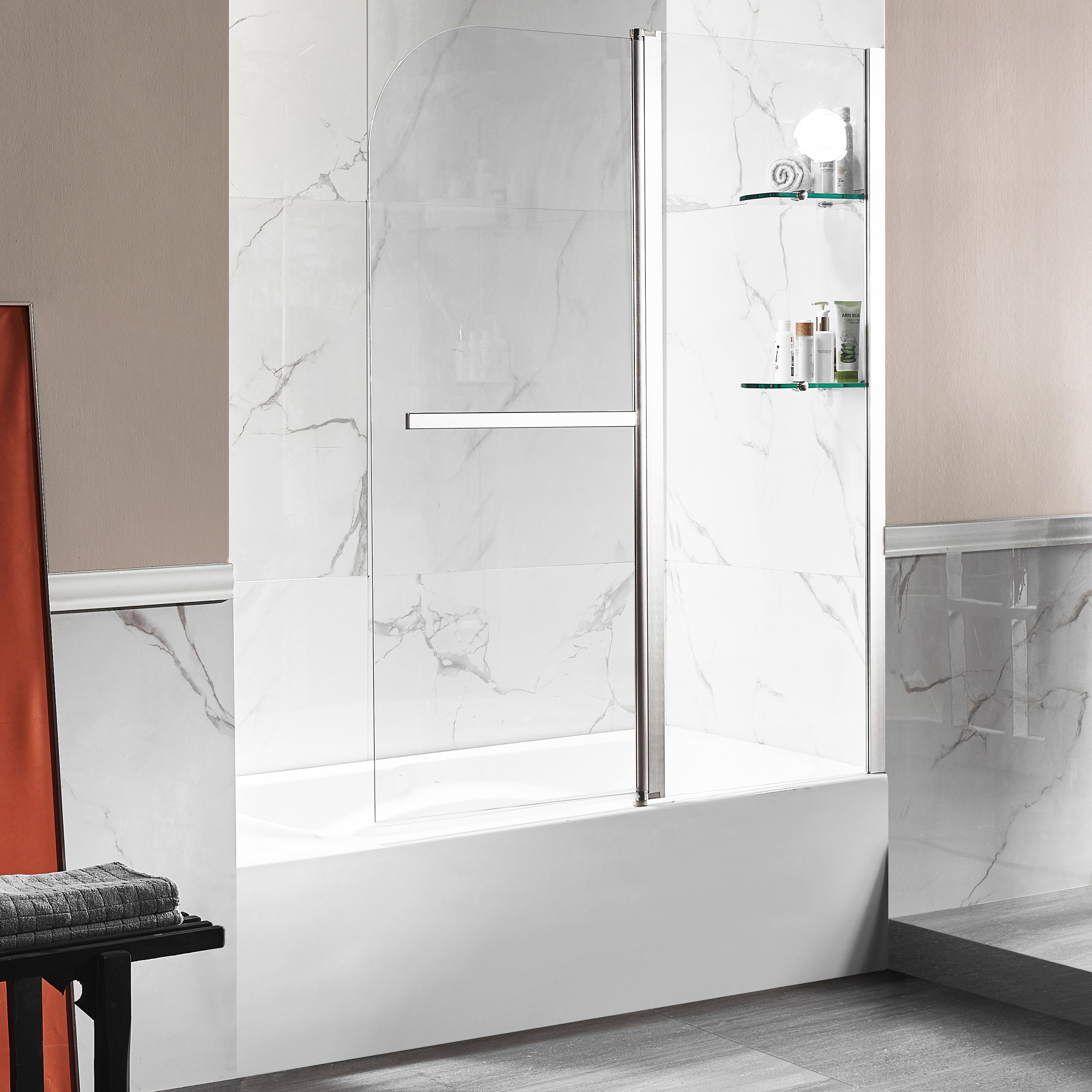 Anzzi 5 ft. Acrylic Rectangle Tub in White With 48 in. x 58 in. Frameless Tub Door