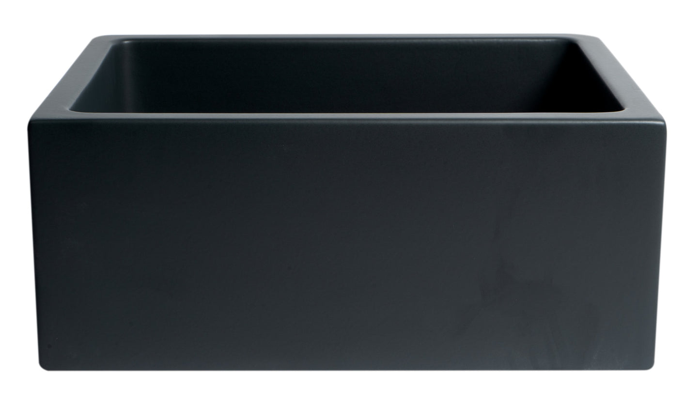 ALFI brand AB2418HS-BM 24" Black Matte Reversible Smooth / Fluted Single Bowl Fireclay Farm Sink