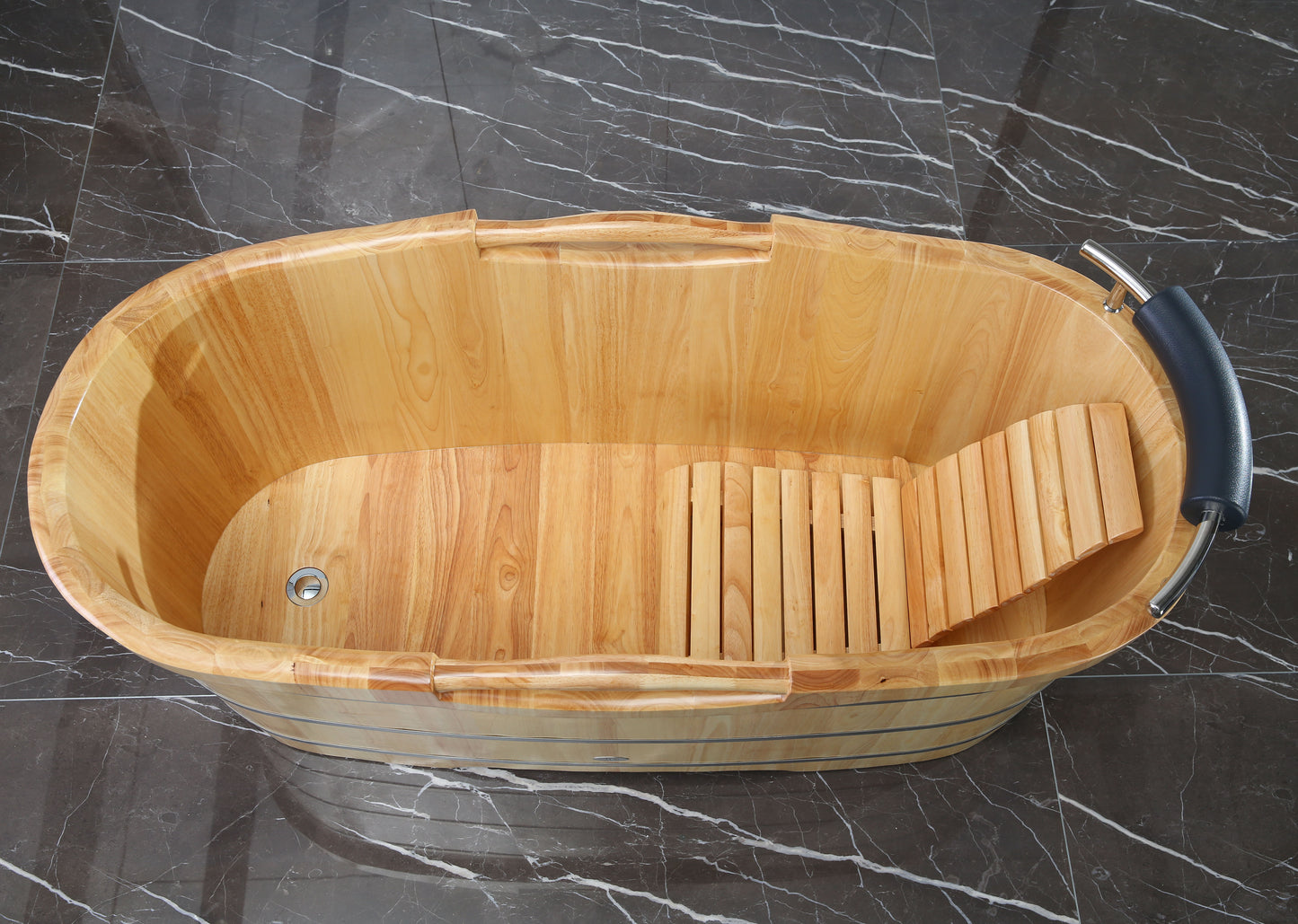 ALFI brand AB1163 61" Free Standing Wooden Bathtub with Cushion Headrest