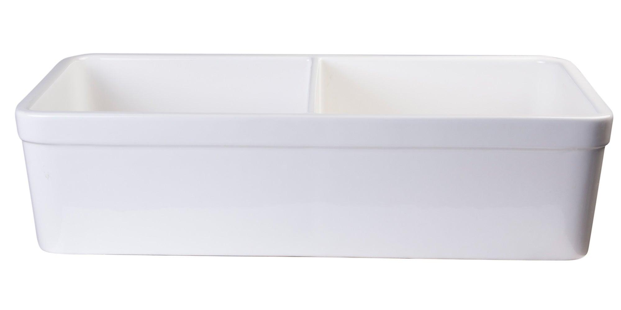 ALFI brand AB512-W White 32" Double Bowl Lip Apron Fireclay Farmhouse Kitchen Sink with 1 3/4" Lip