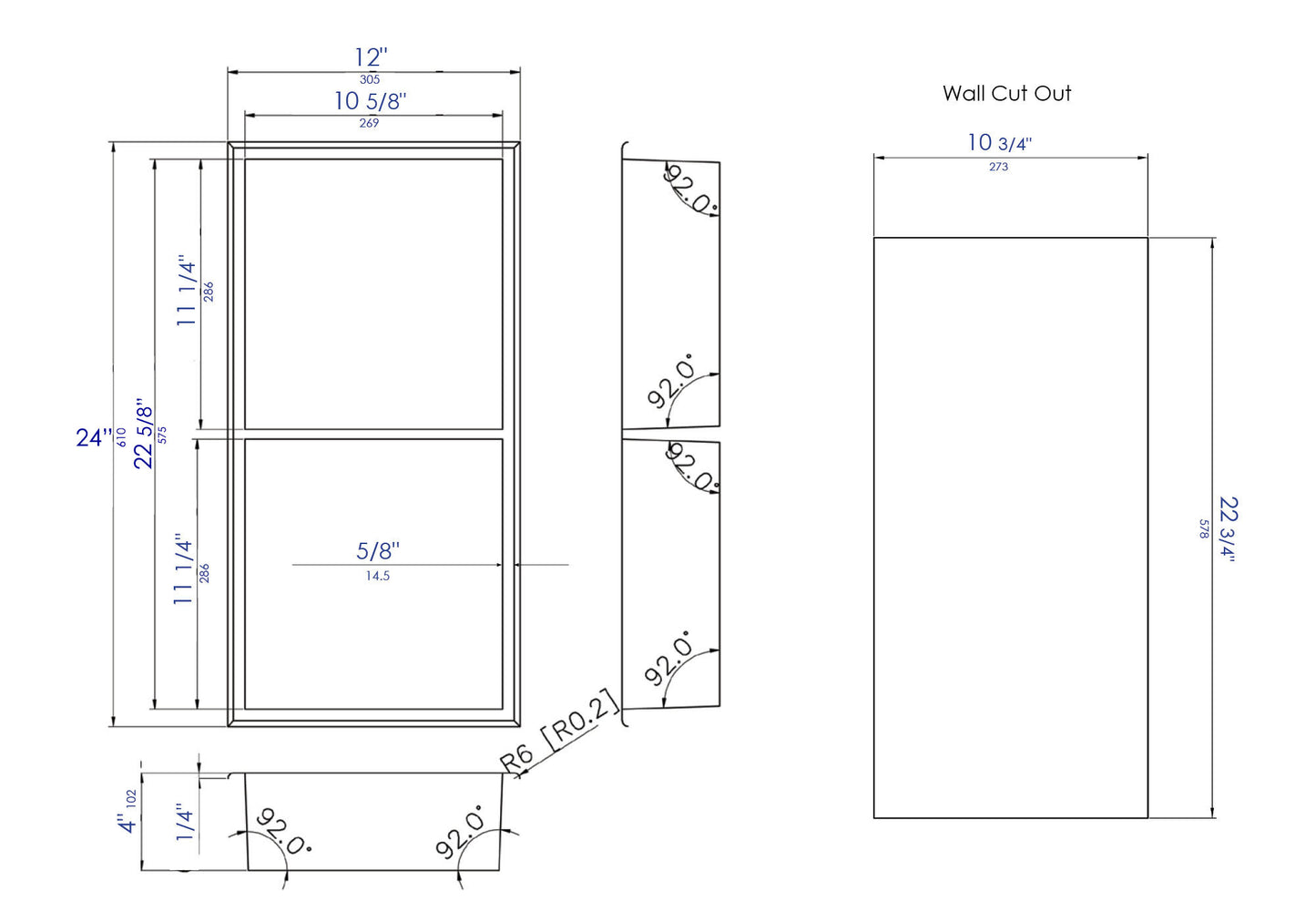 ALFI brand ABN1224-PSS 12 x 24 Polished Stainless Steel Vertical Double Shelf Bath Shower Niche