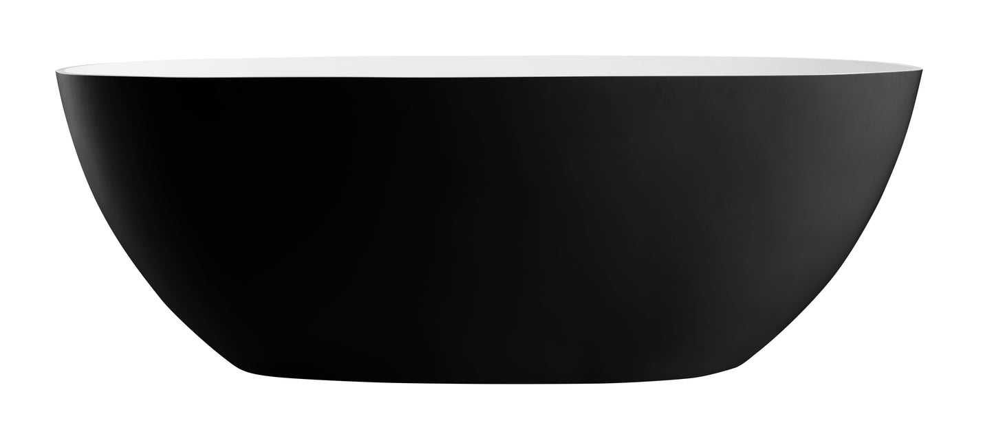 ALFI brand AB9975BM 59" Black & White Matte Oval Solid Surface Resin Soaking Bathtub