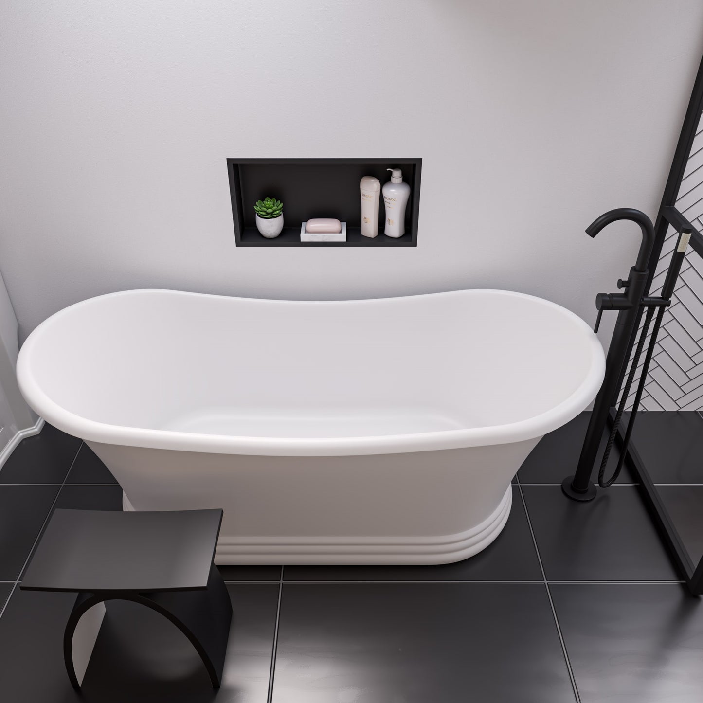 ALFI brand AB9950 67" White Matte Pedestal Solid Surface Resin Bathtub