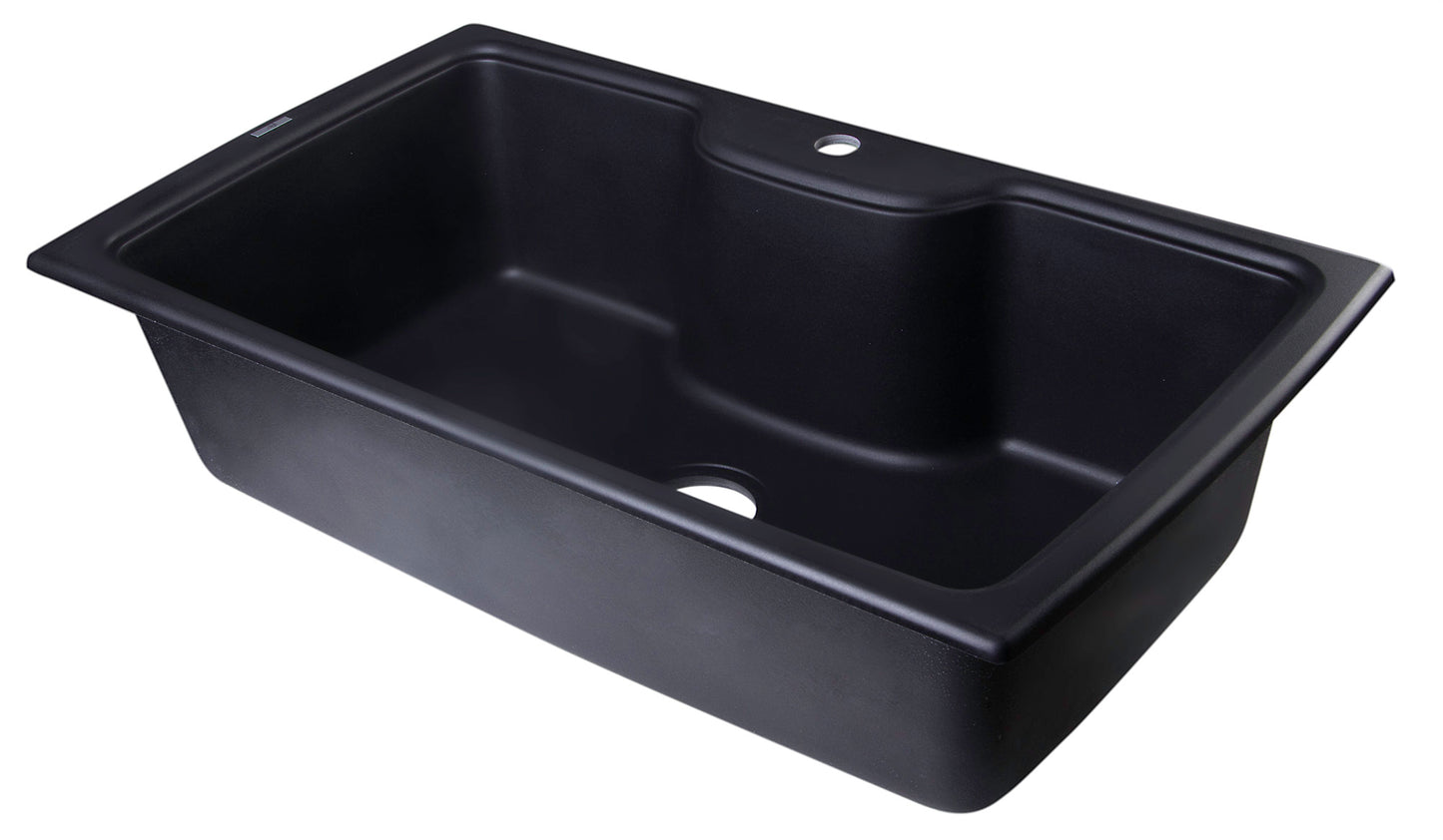 ALFI brand AB3520DI-BLA Black 35" Drop-In Single Bowl Granite Composite Kitchen Sink