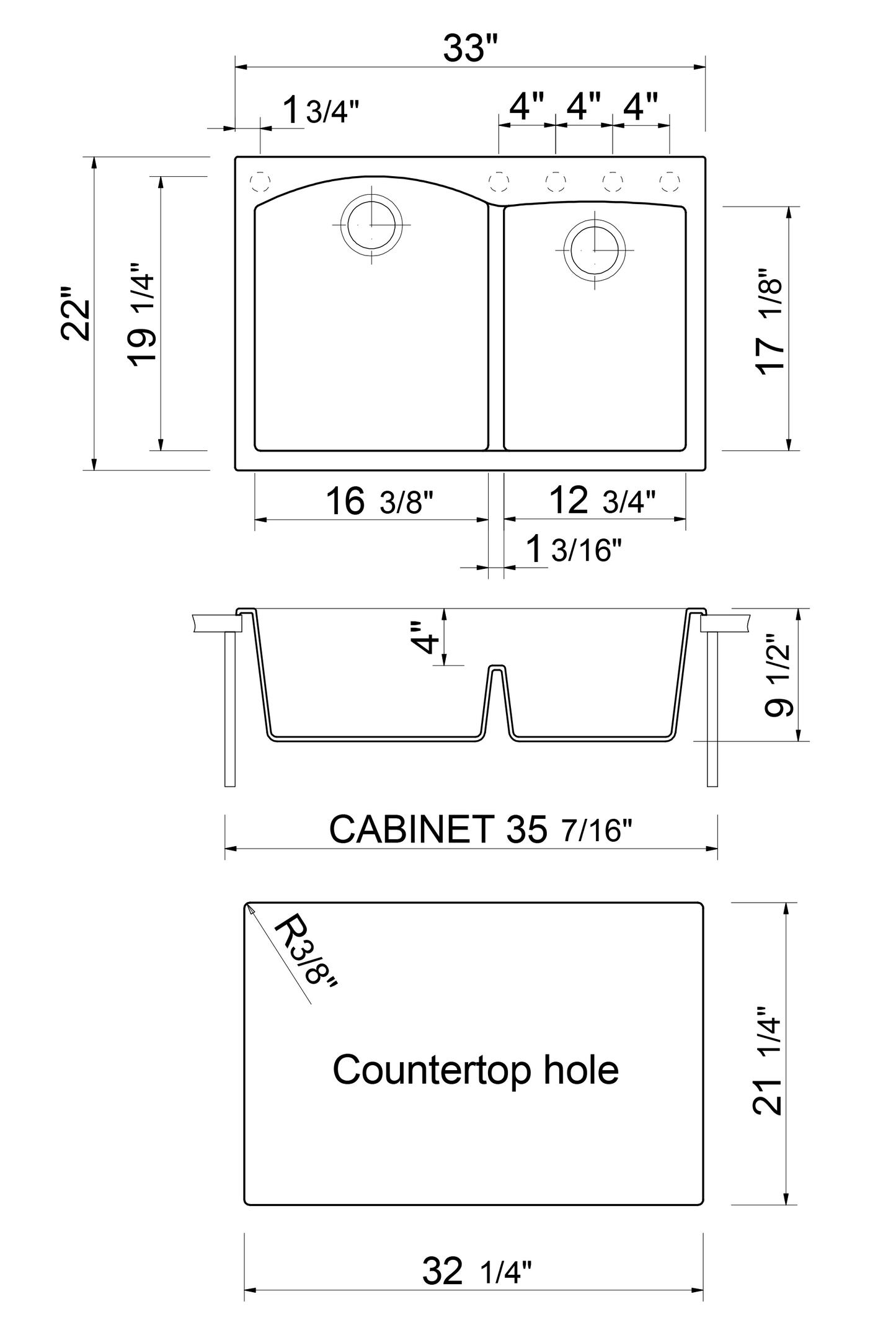 ALFI brand AB3320DI-C Chocolate 33" Double Bowl Drop In Granite Composite Kitchen Sink