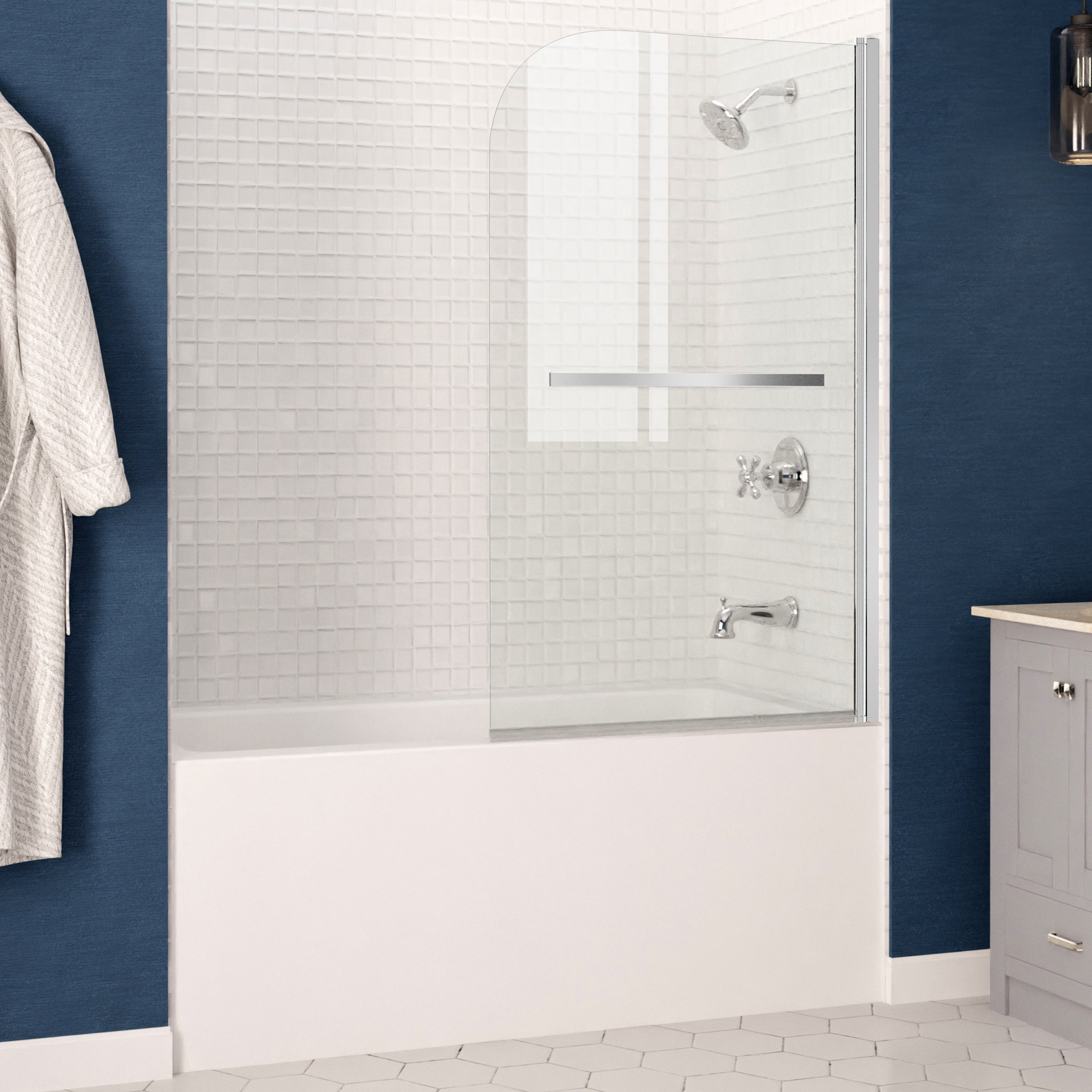 Anzzi 5 ft. Acrylic Rectangle Tub in White With 34 in. x 58 in. Frameless Tub Door
