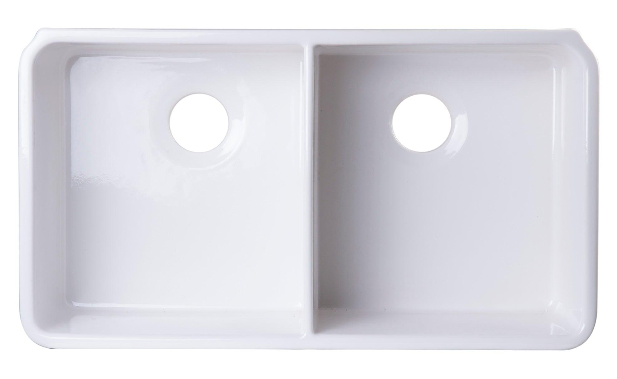 ALFI brand AB512-W White 32" Double Bowl Lip Apron Fireclay Farmhouse Kitchen Sink with 1 3/4" Lip