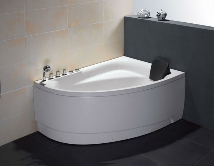 EAGO AM161-L  5' Single Person Corner White Acrylic Whirlpool Bath Tub - Drain on Left