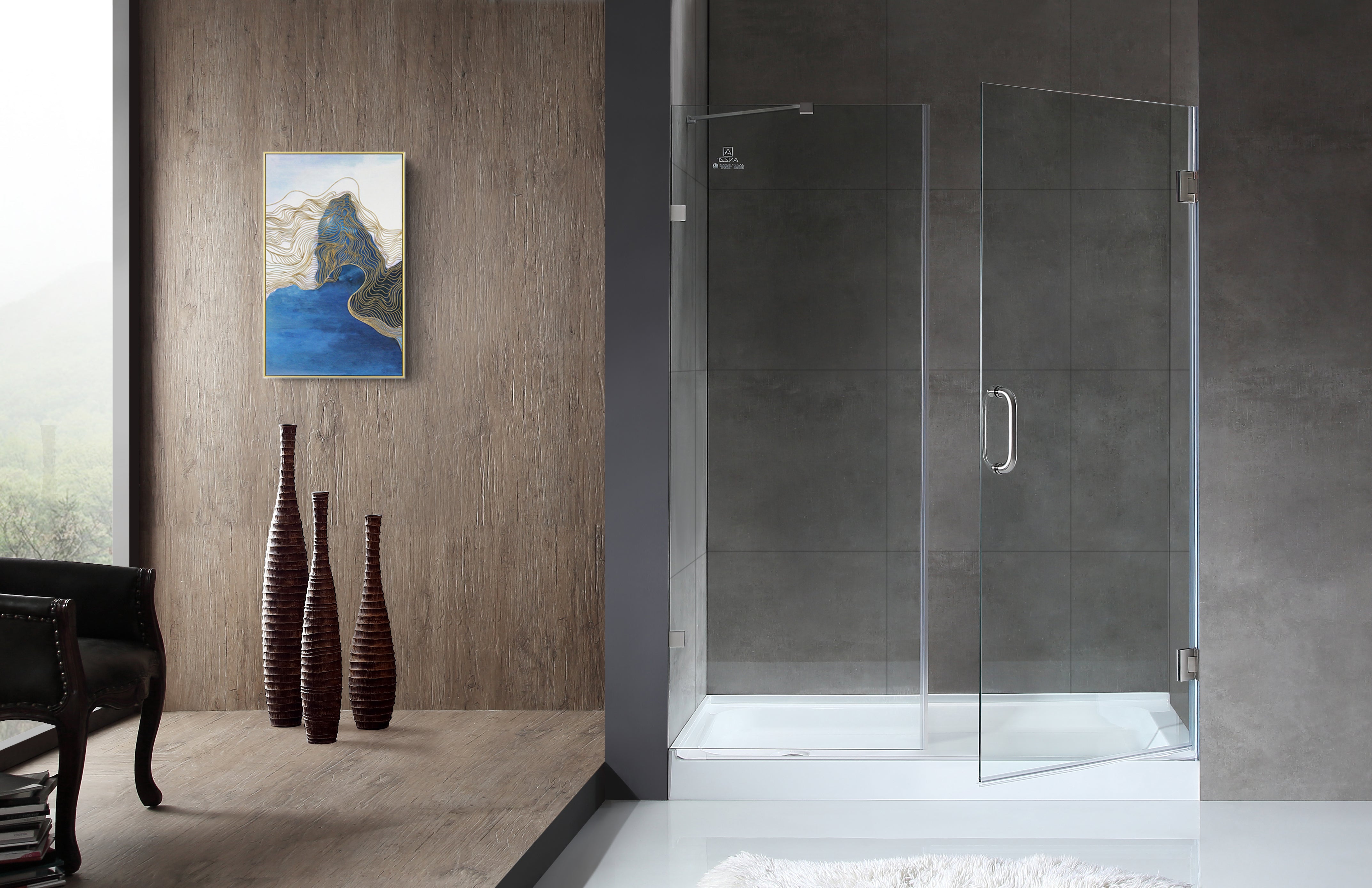 Makata Series 60 in. by 72 in. Frameless Hinged Alcove Shower Door with Handle