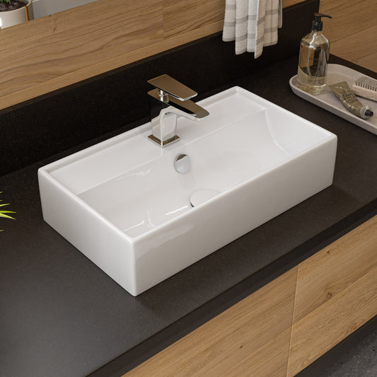 ALFI brand ABC122 White 22" Rectangular Wall Mounted Ceramic Sink with Faucet Hole