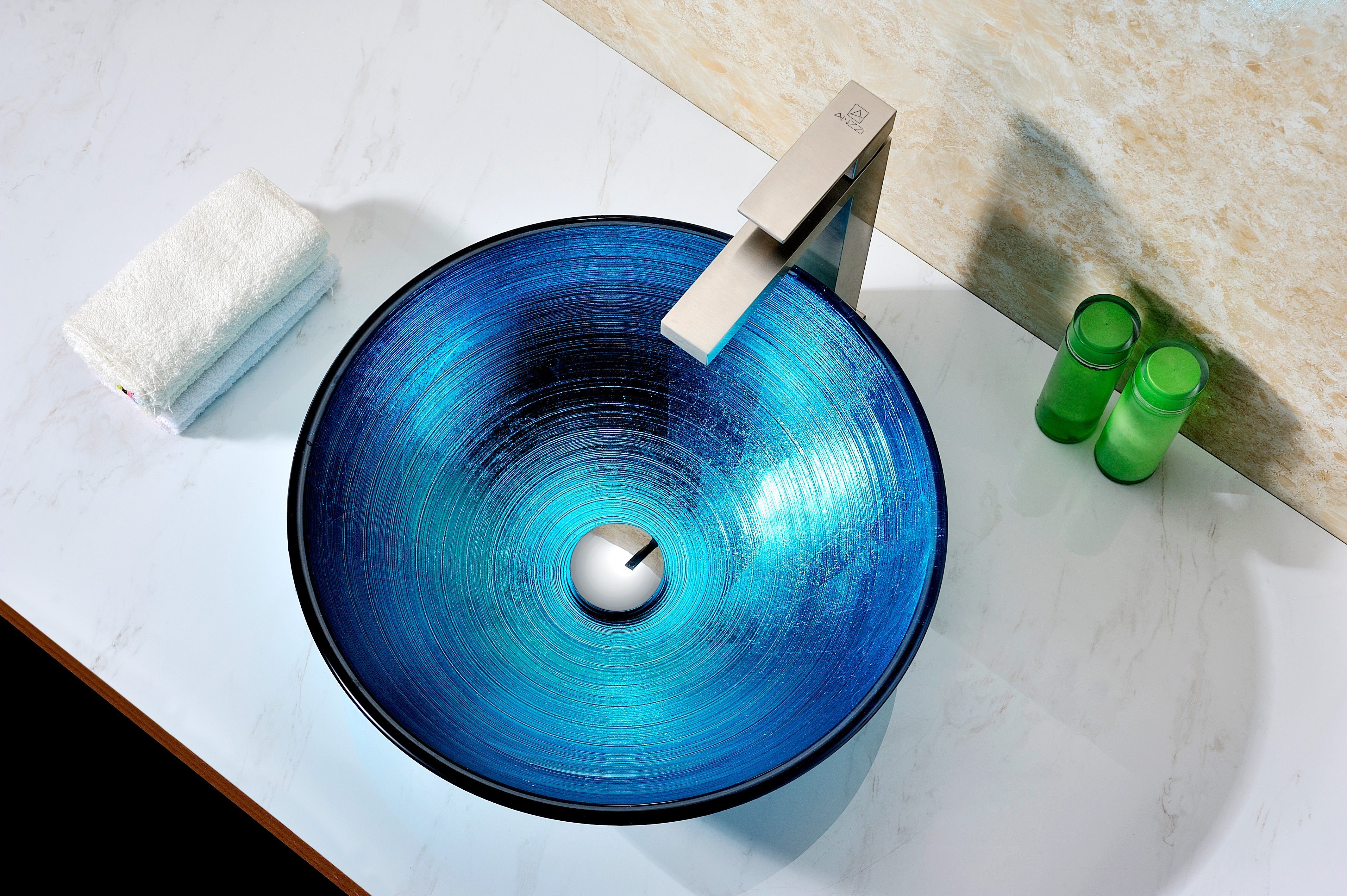 Taba Series Deco-Glass Vessel Sink in Lustrous Blue