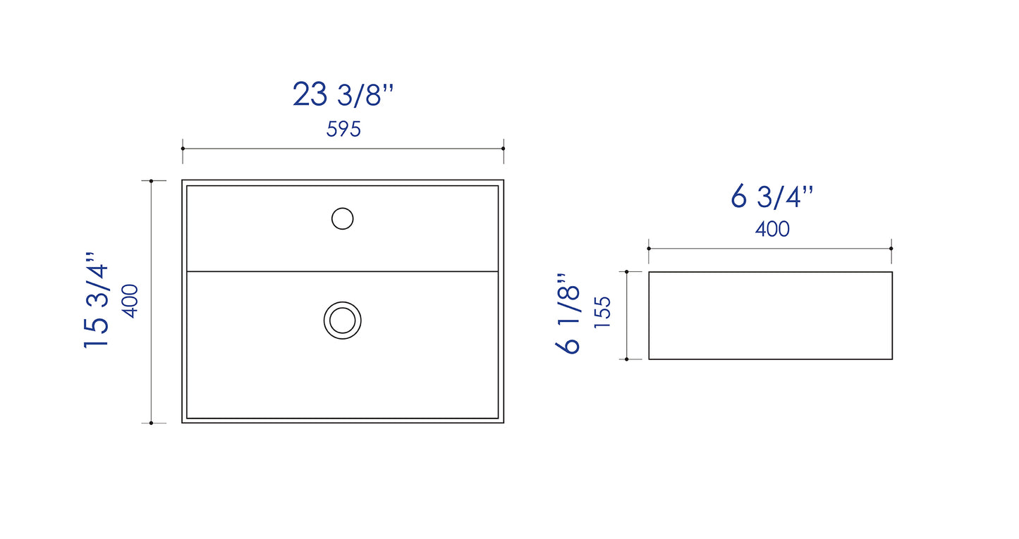 ALFI brand ABC901-W White 24" Modern Rectangular Above Mount Ceramic Sink with Faucet Hole